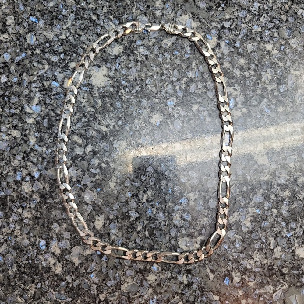 Heavy Sterling Silver Figaro Chain Necklace 109g